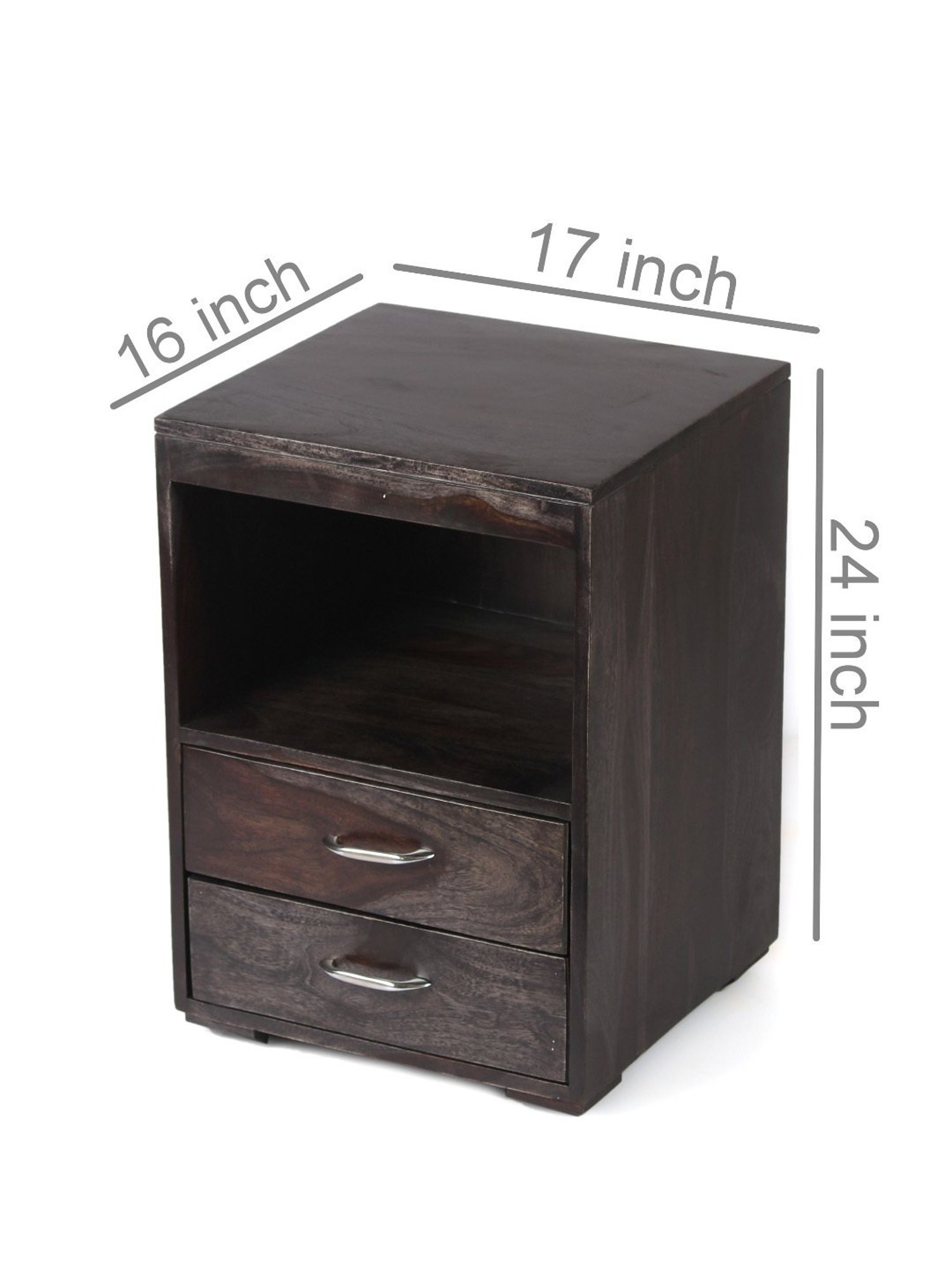 Ikiriya Kassel Solid Dark Brown Wood End Table Mahogany Finish