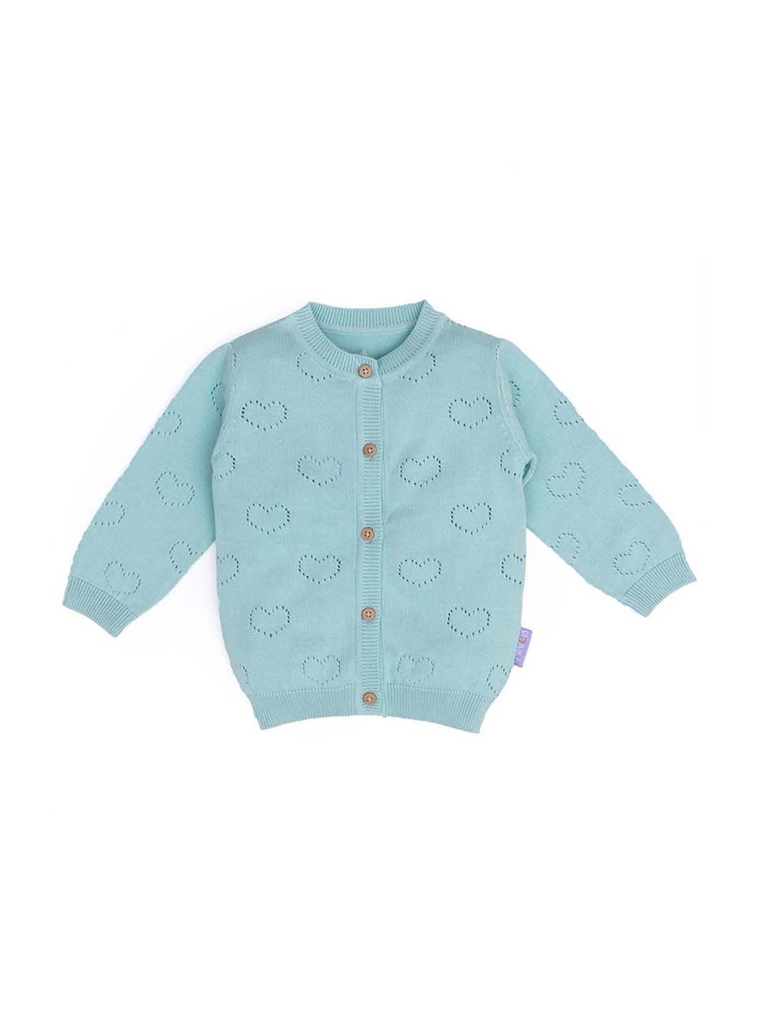 MINIKLUB Girls Green Self Design Full Sleeves Sweater