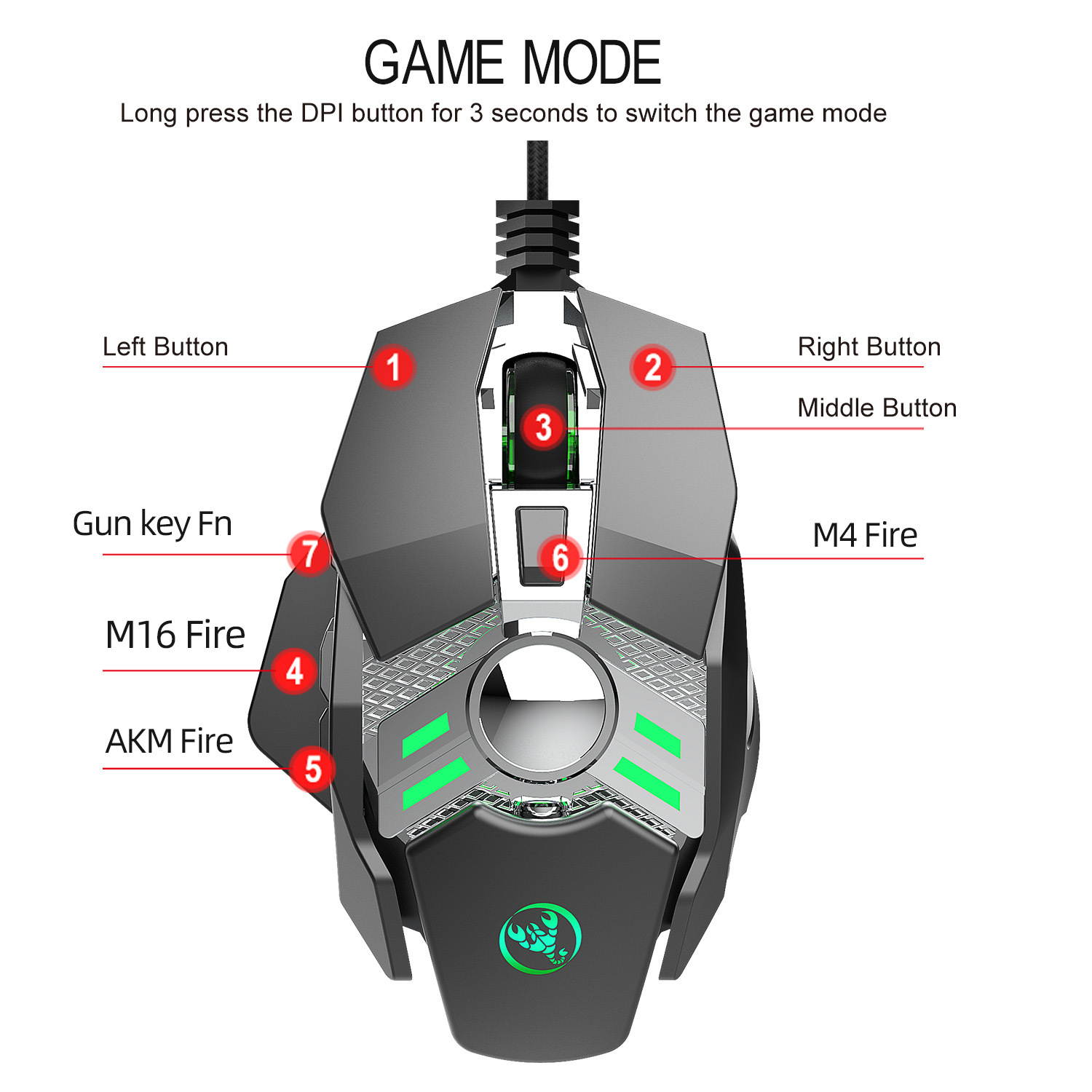 Wired Gaming Mouse 6400DPI 7Key Macro Definition Programmable Wired Mouse Gamer Mice Breathing light for Computer Laptop PC PUBG