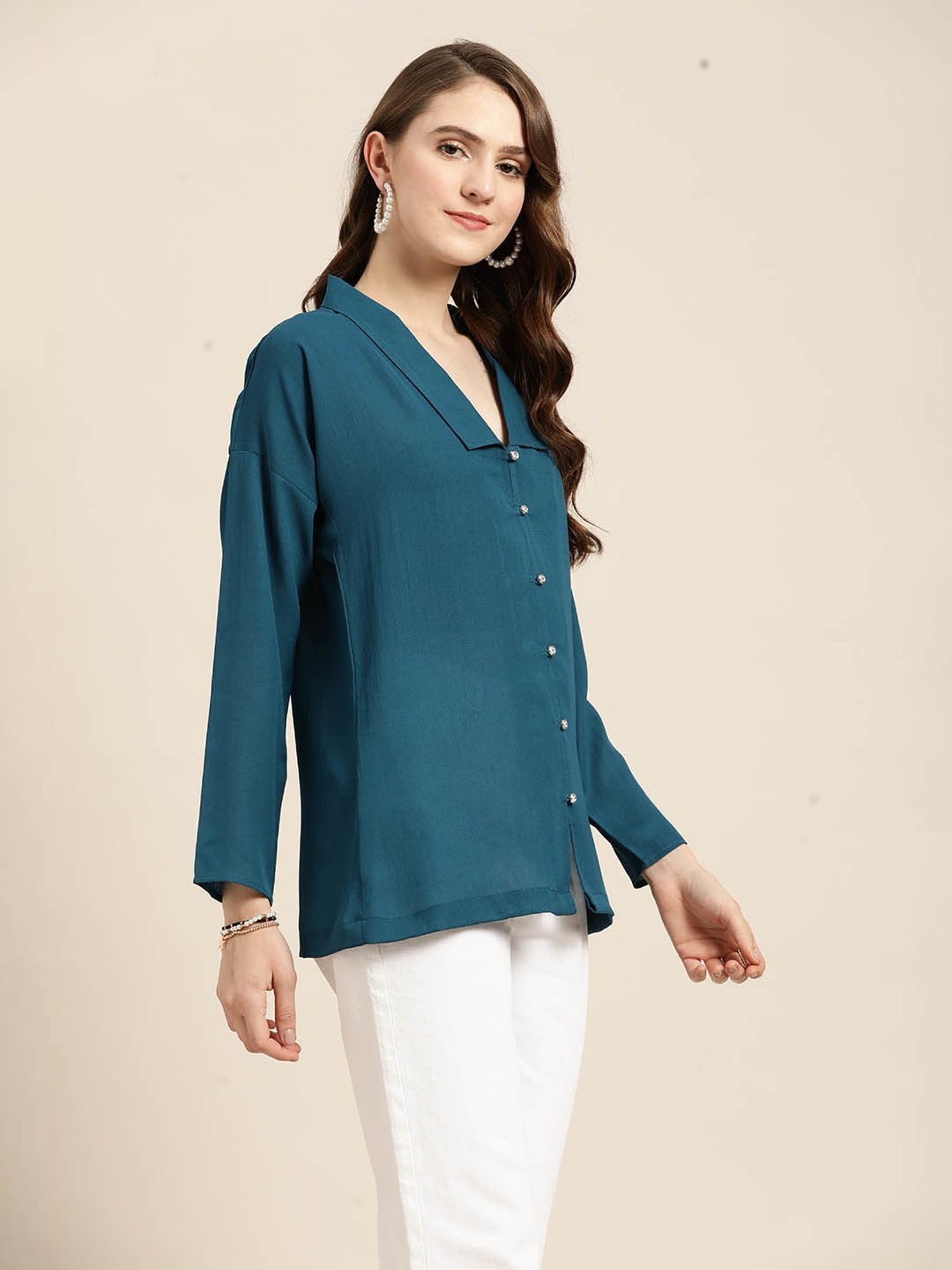 Qurvii Teal Regular Fit Top