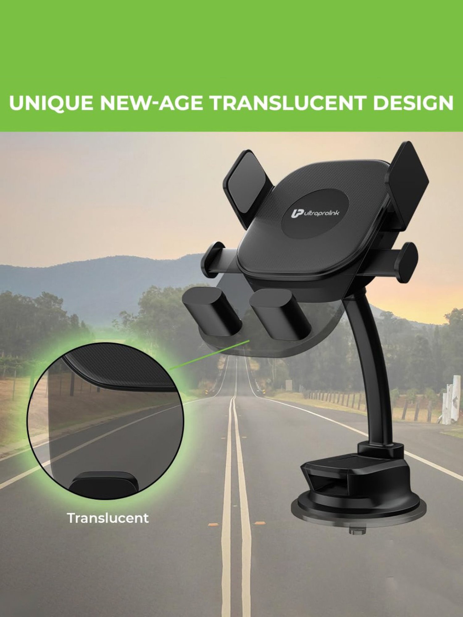 ULTRAPROLINK UM1168 Drive Safe plus, Universal Adjustable Holder Car Mount All Smartphones (Black)