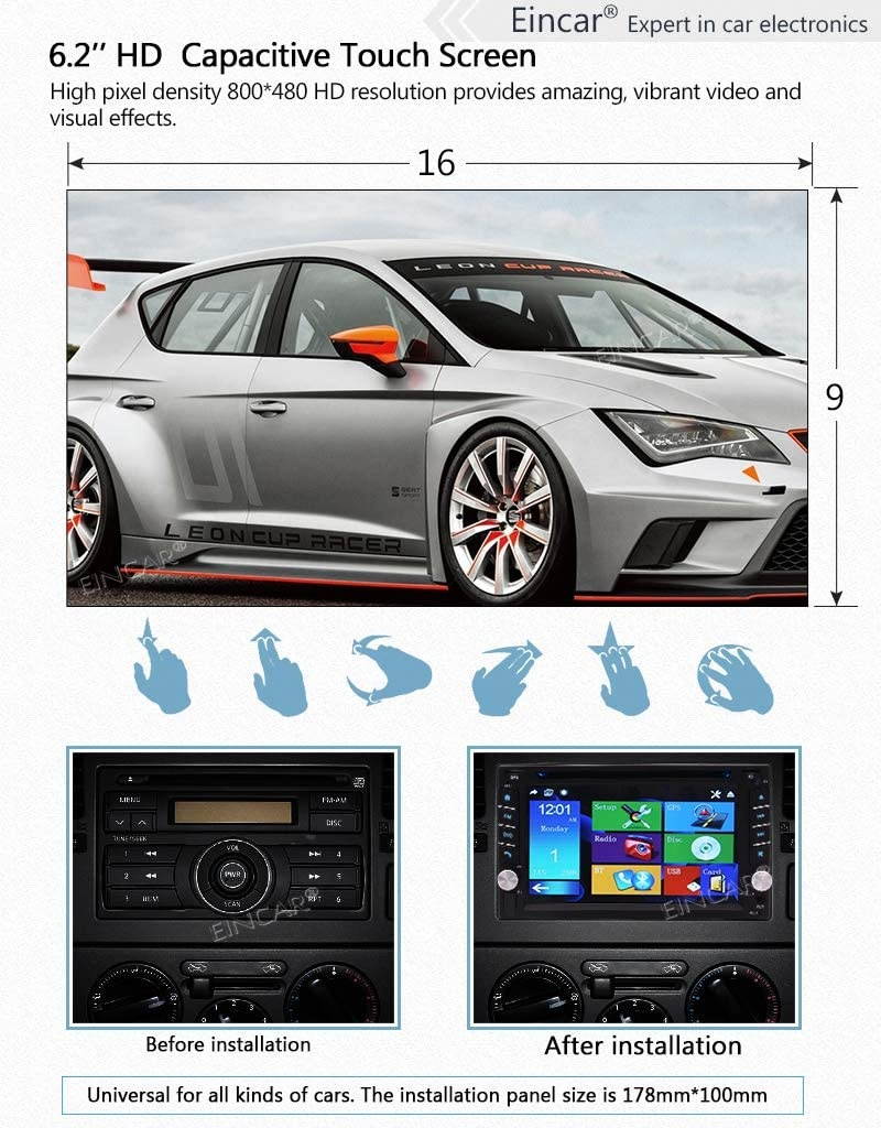 Free Rear Camera Included,Upgrade Version 6.2 Inch HD Touch Screen Double DIN Car Stereo in Dash GPS Navigation FM/AM Radio Receiver Automotive Video Player with 8GB GPS Map Card