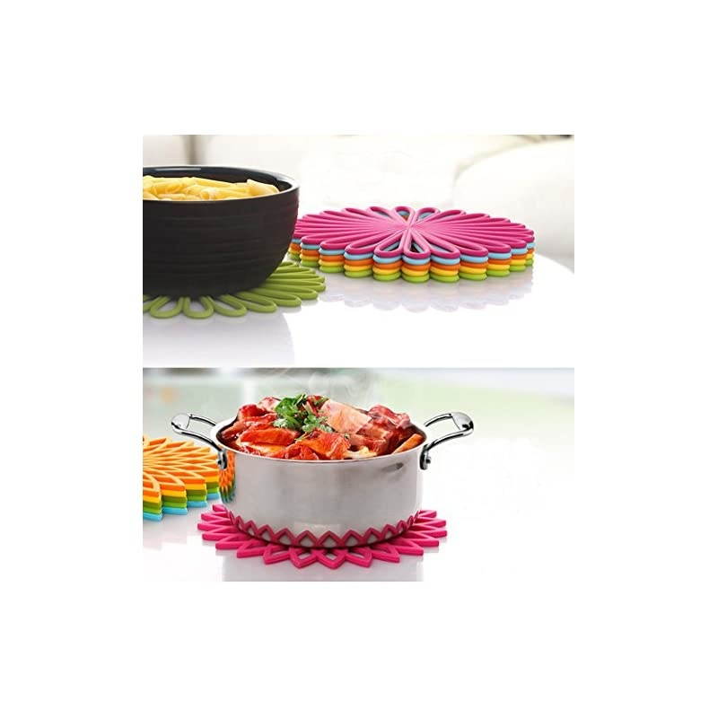 3 Set Silicone Multi-Use Flower Trivet Mat - Premium Quality Insulated Flexible Durable Non Slip Coasters Hot Pads Fuscia