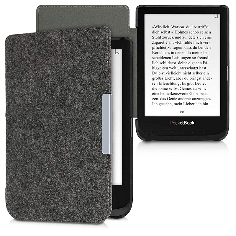 Case for Pocketbook Touch Lux 4Basic Lux 2Touch HD 3 Book Style Felt Fabric Protective eReader Cover Folio Case Dark Grey