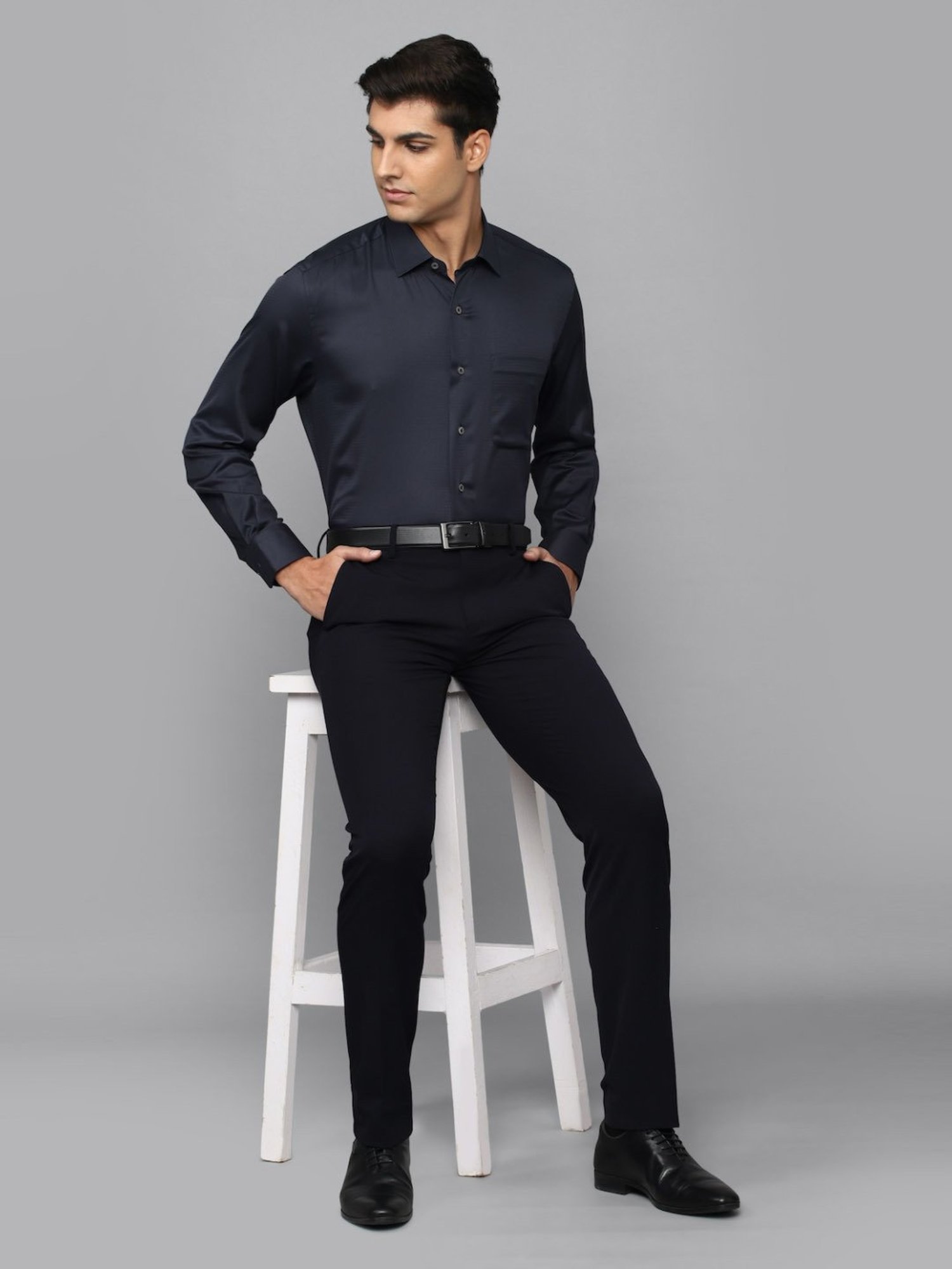 Luxure By Louis Philippe Black Cotton Regular Fit Texture Shirt