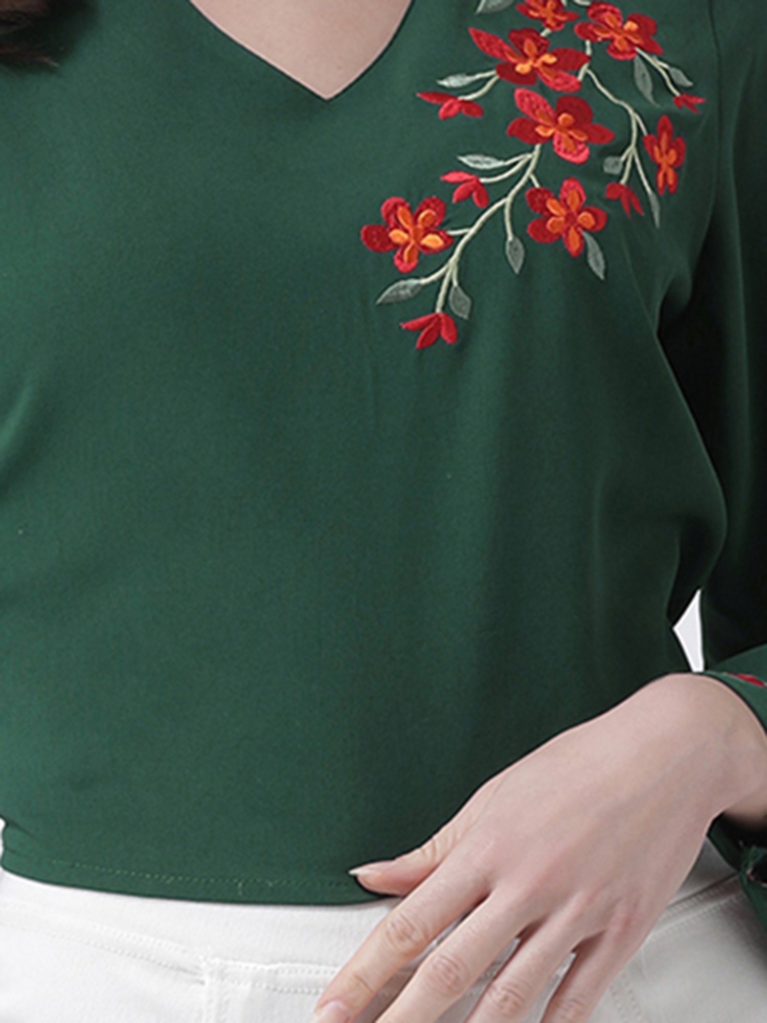 KASSUALLY Green Embroidered Top