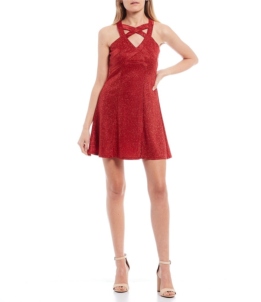 Honey and Rosie X-Front Metallic Shine A-Line Dress