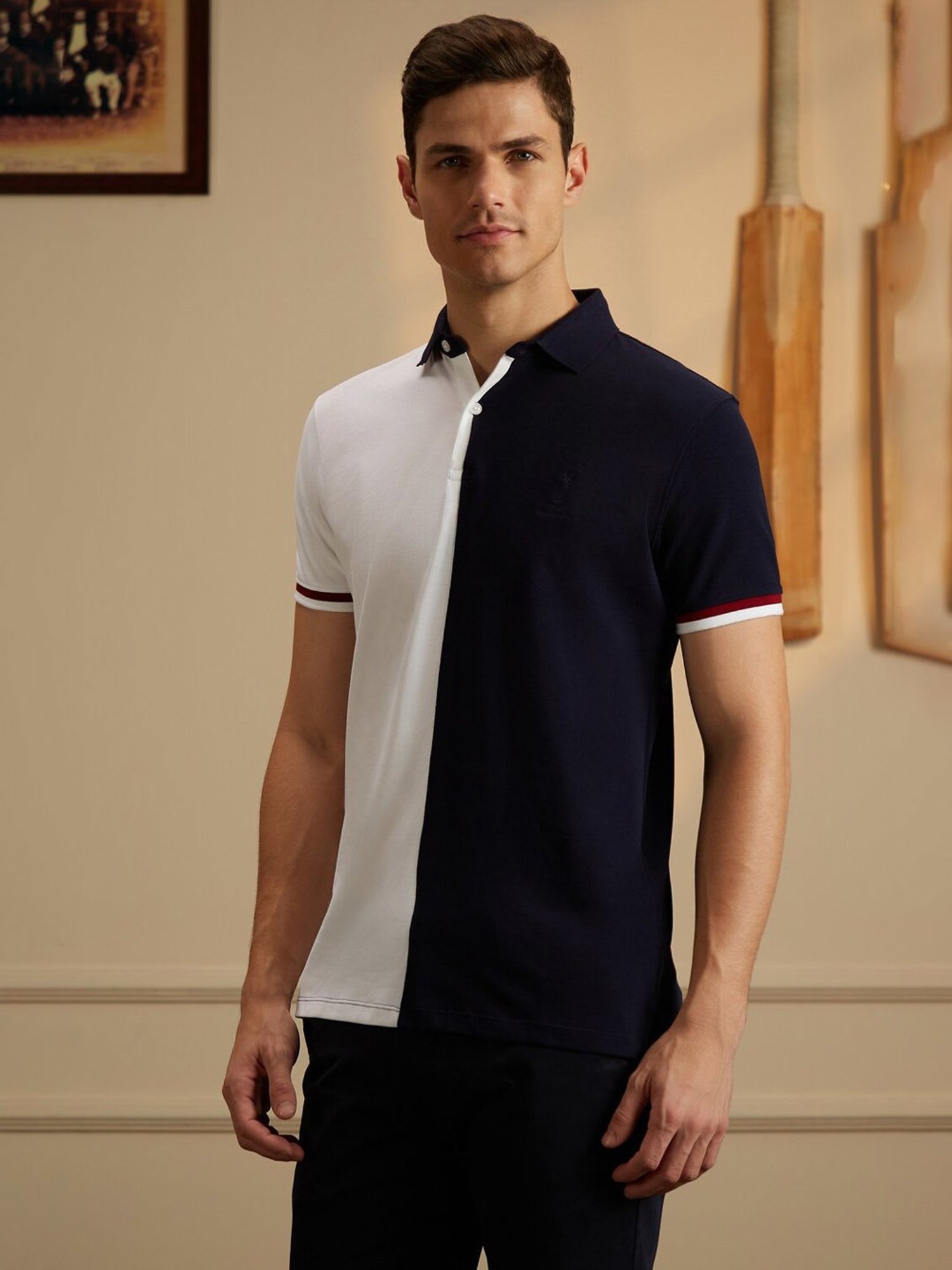 Peter England Casuals Multicolored Slim Fit Colour Block Polo T-Shirt
