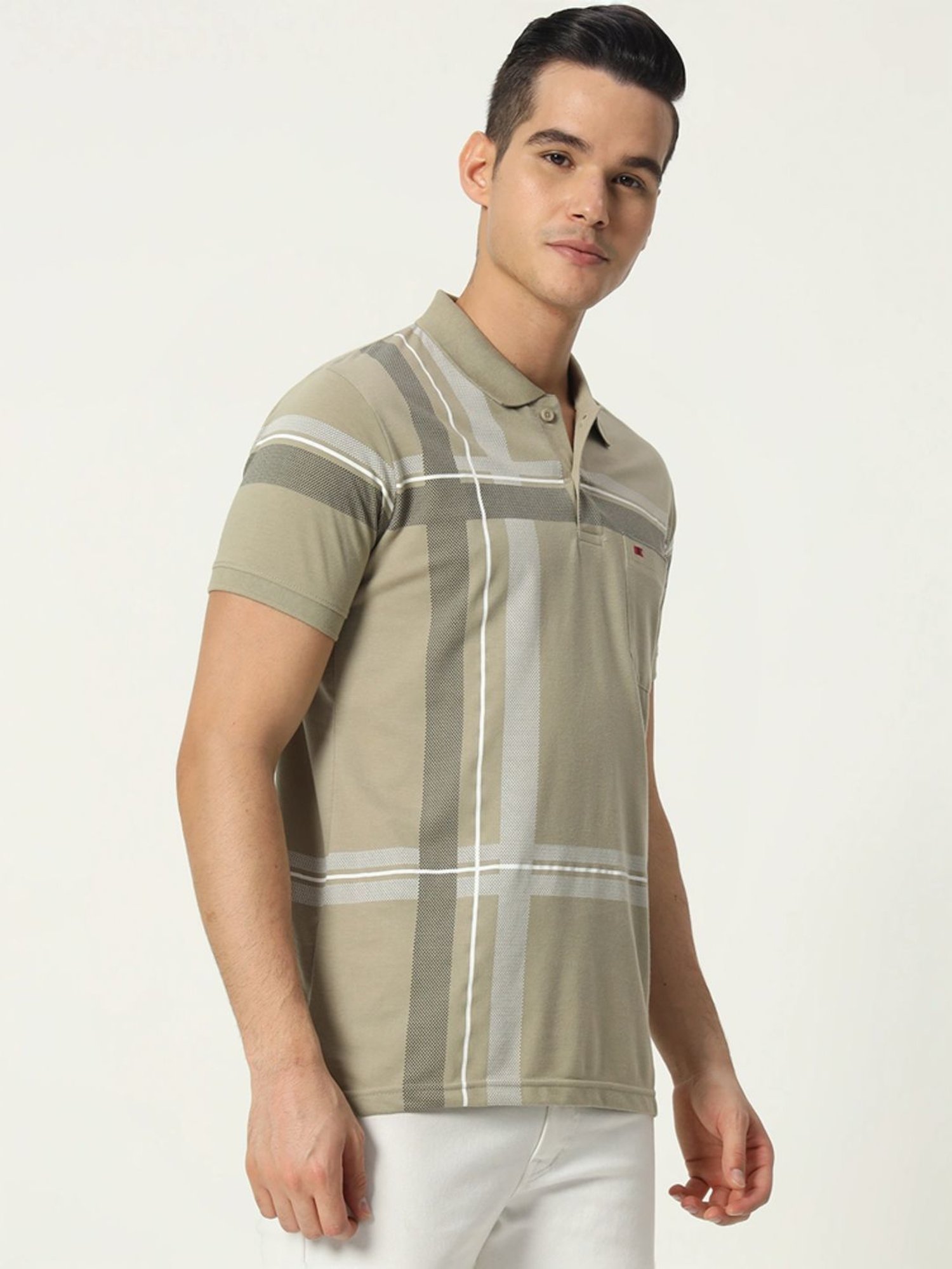 Tab91 Green Regular Fit Checks Polo T-Shirts