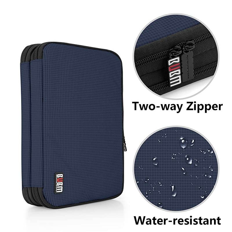 Double Layer Electronic Accessories Organizer, Travel Gadget Bag for Cables, USB Flash Drive, Plug and More, Perfect Size Fits for iPad Mini (Medium, Dark Blue)