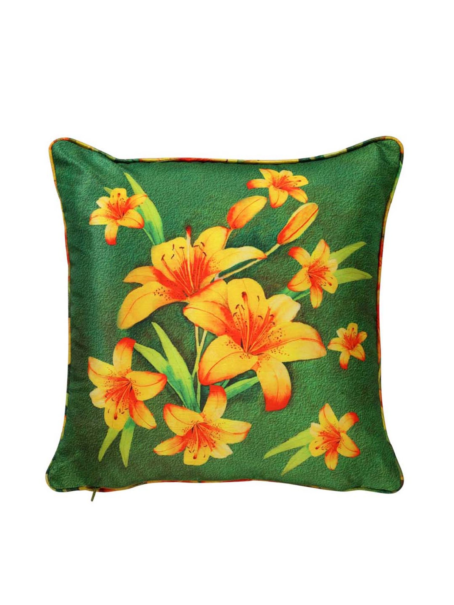 Swayam Green & Yellow Cotton 40 cm x 40 cm Cushion Covers - Set of 2