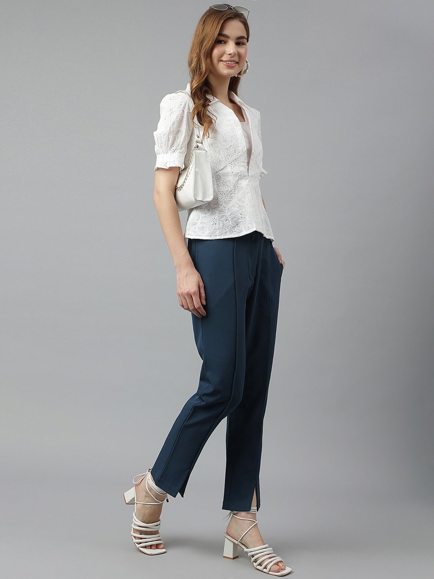 Latin Quarters Teal Regular Fit High Rise Pleated Trousers