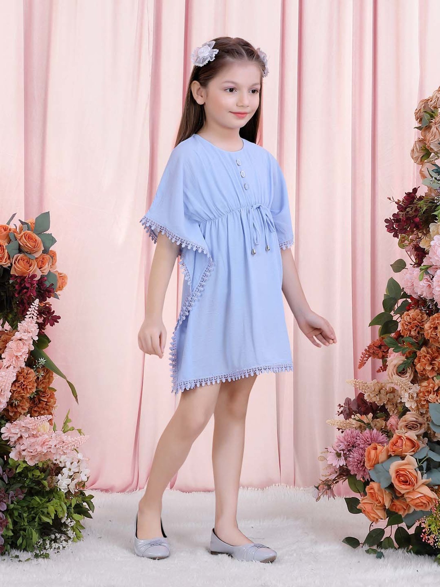 poplins Kids Blue Cotton Regular Fit Dress