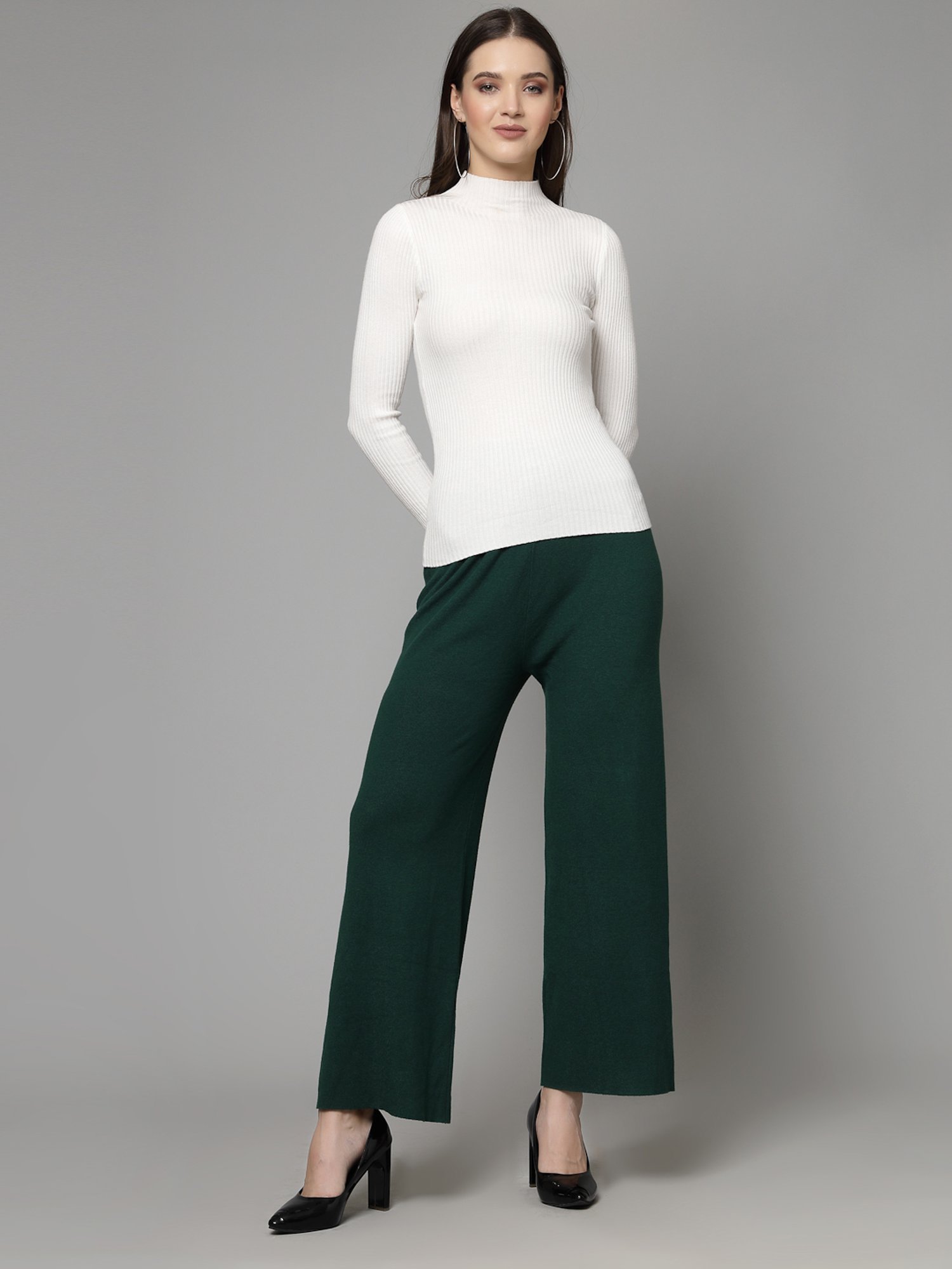 Mafadeny Green Regular Fit Mid Rise Palazzos