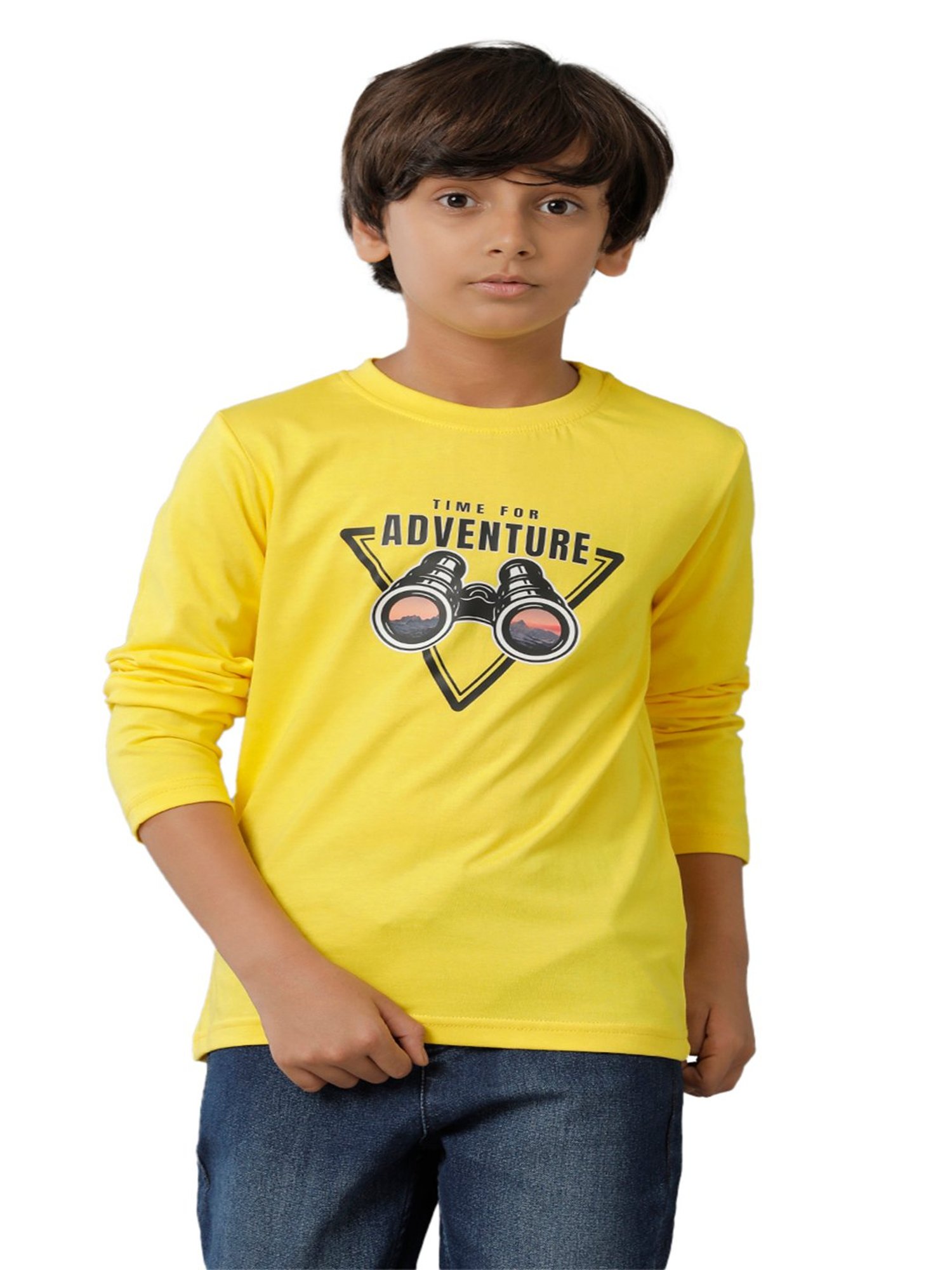 Under Fourteen Only Kids Yellow Printed Full Sleeves T-Shirt