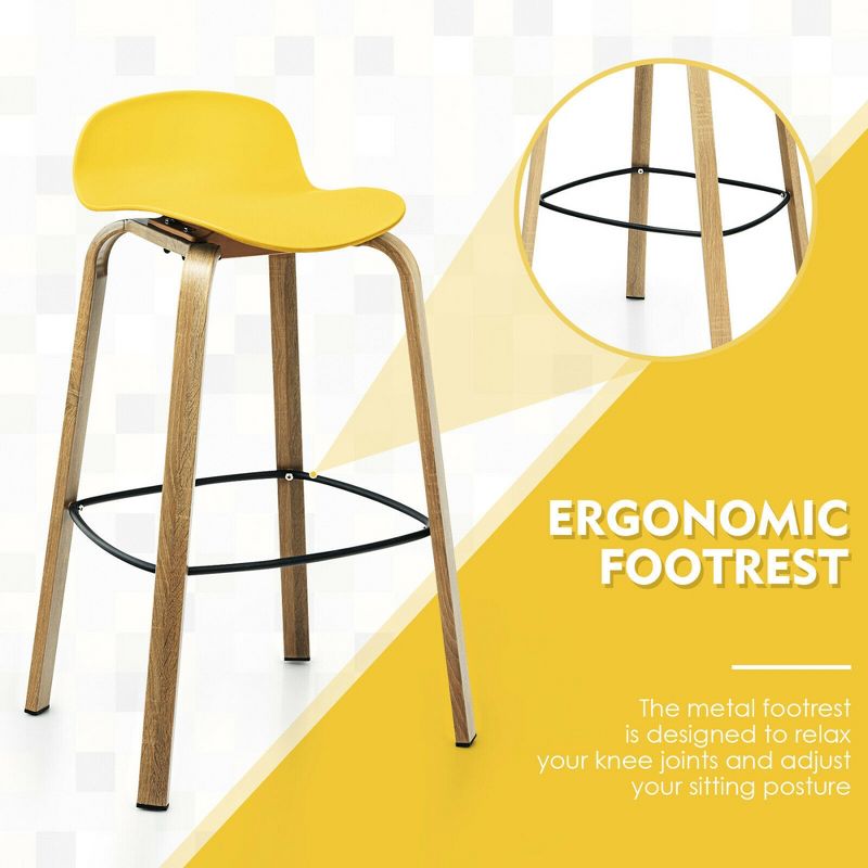 Costway Modern Set of 4 Barstools 30inch Pub Chairs w/Low Back & Metal Legs Yellow