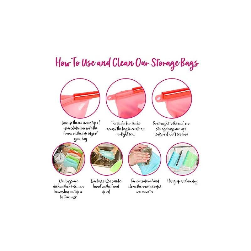 Silicone Food Ziplock Storage Bags, Silicone Sandwich Bag for Freezer, Sous Vide Bags Set of 4, Leak Proof Airtight Seal Keep Fresh for Hot Cooking, Liquids, Lunch, Snack, Baby Food (9.2&times;7in)