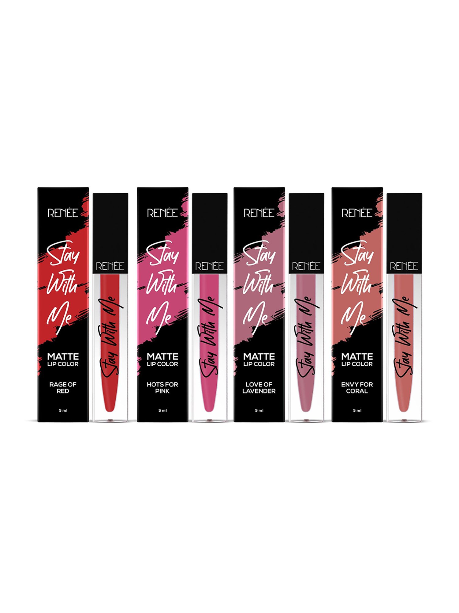 RENEE Stay With Me Matte Liquid Lip Color 01 - Set of 4