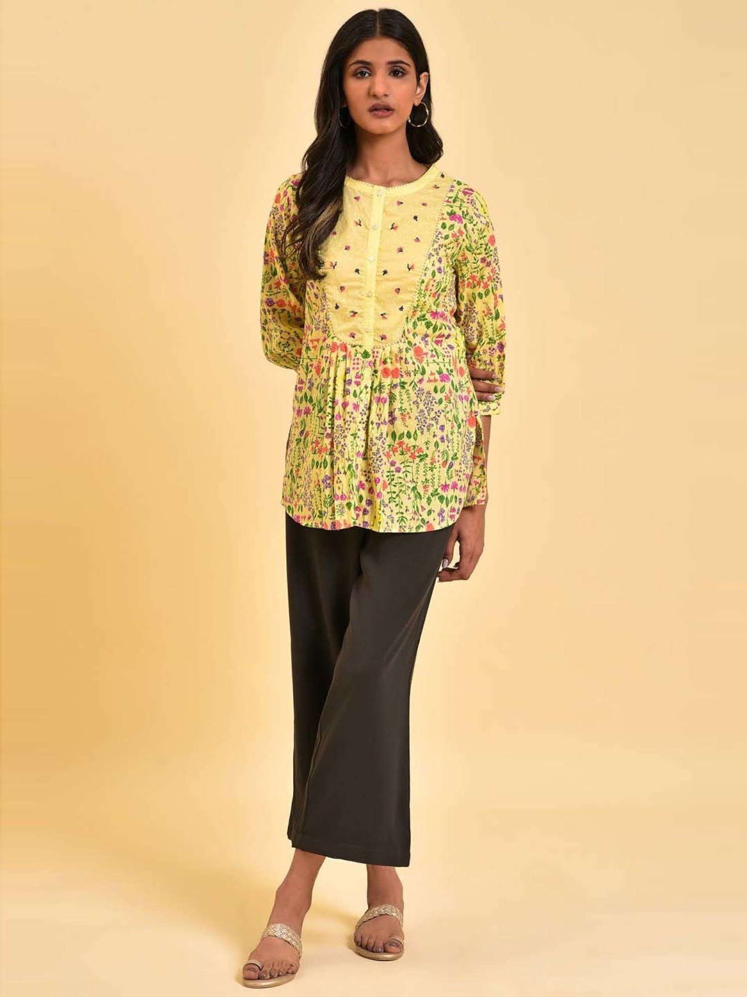 W Yellow Cotton Printed Tunic
