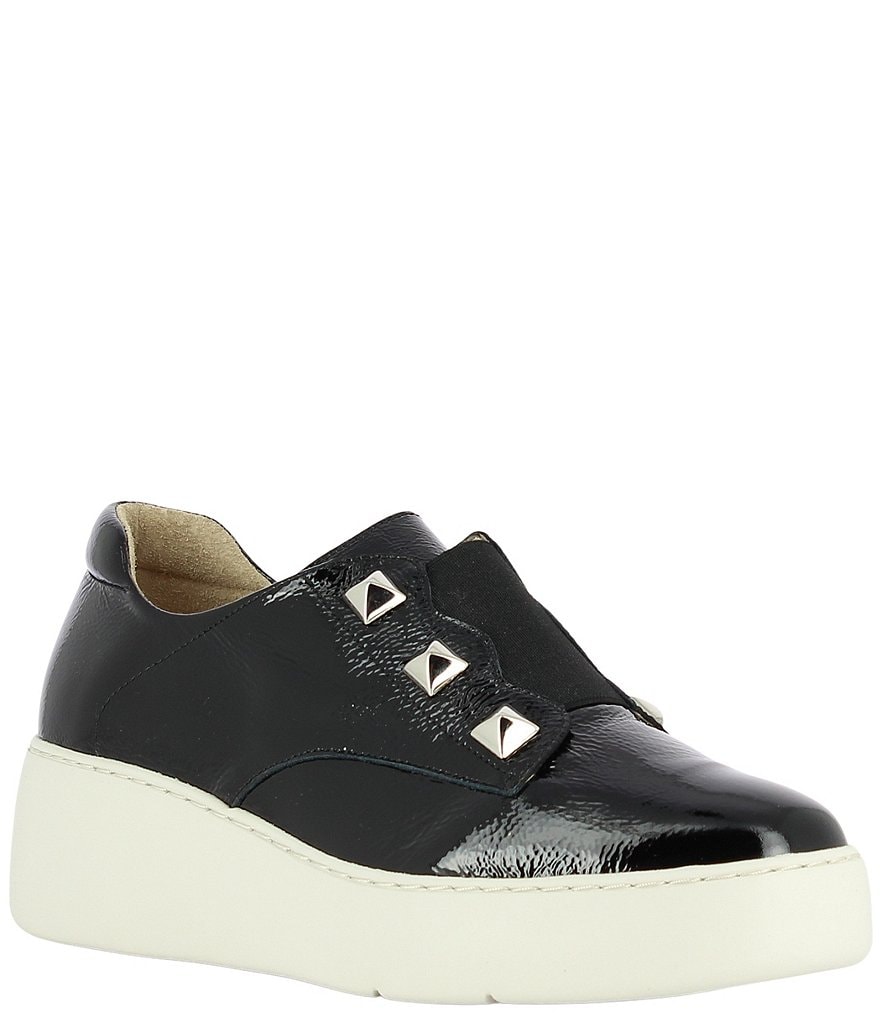 Wonders Audrey Patent Leather Studded Extra Light Platform Wedge Slip-Ons