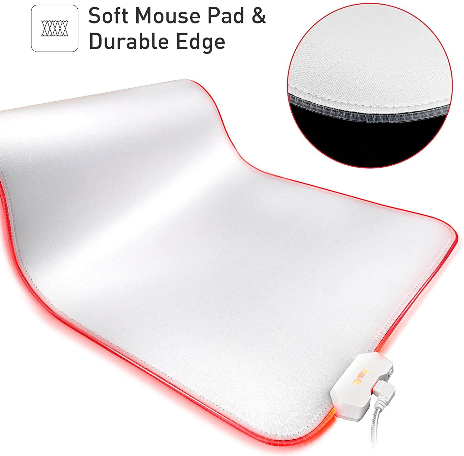RGB Gaming Mouse Pad Soft Non-Slip Rubber Base Mouse Mat for Laptop Computer PC Games (31.511.80.16 inches, White)