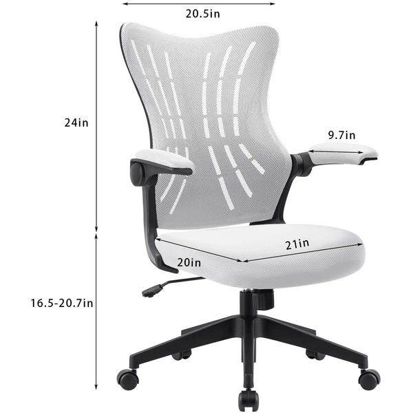 Furmax Office Desk Chair with Flip Up Arms, Mesh Mid Back Computer Chair Swivel Task Chair with Ergonomic Lumbar Support (White)