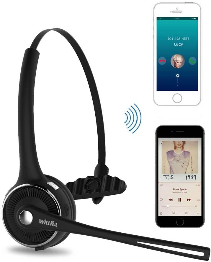 Trucker Bluetooth Headset Wireless Headset with MicrophoneCharging StationNoise Cancelling Hands Free Phone Headset for Truck Driver Call Center Office PC Skype