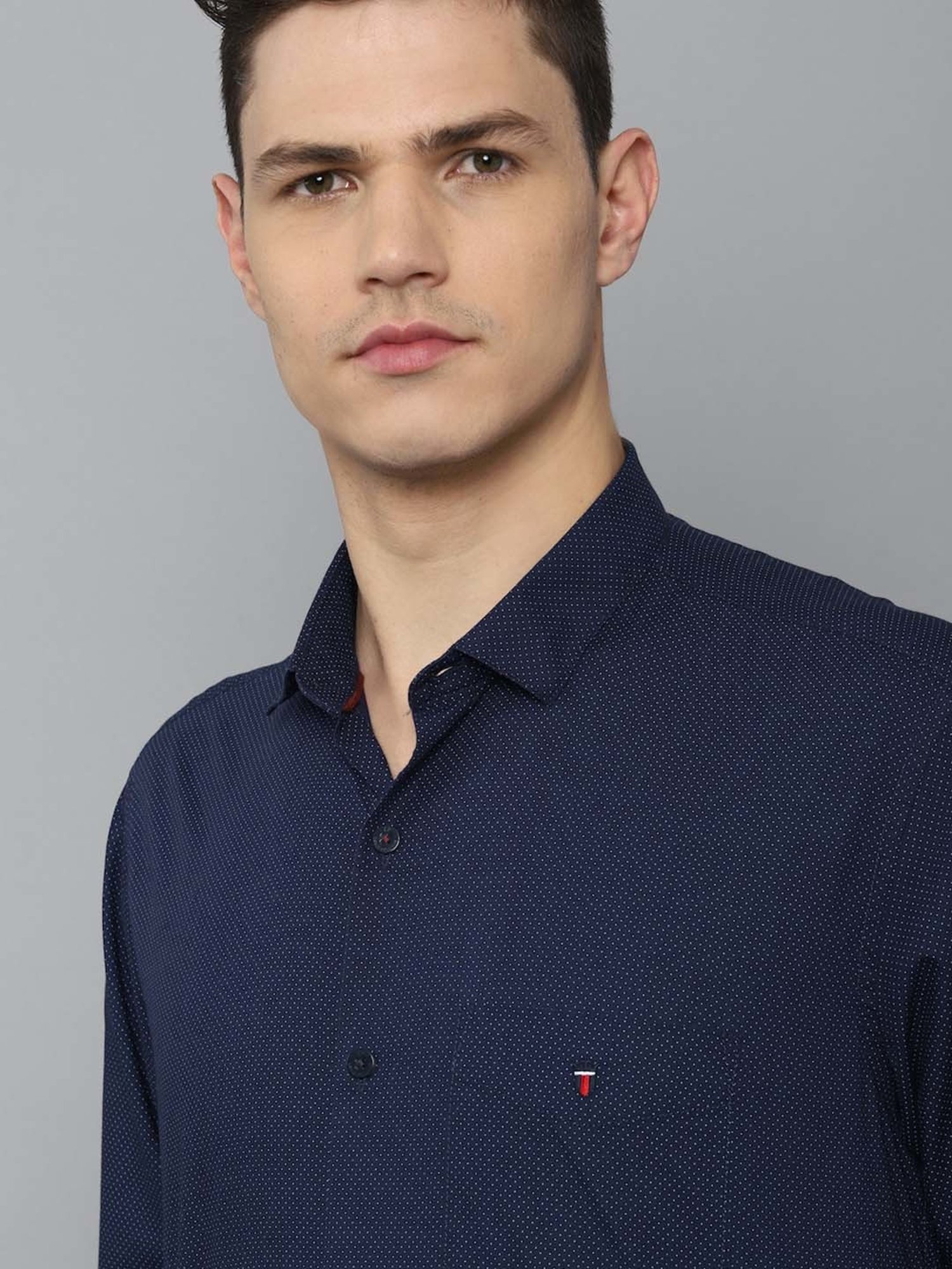 Louis Philippe Sport Navy Slim Fit Printed Cotton Shirt