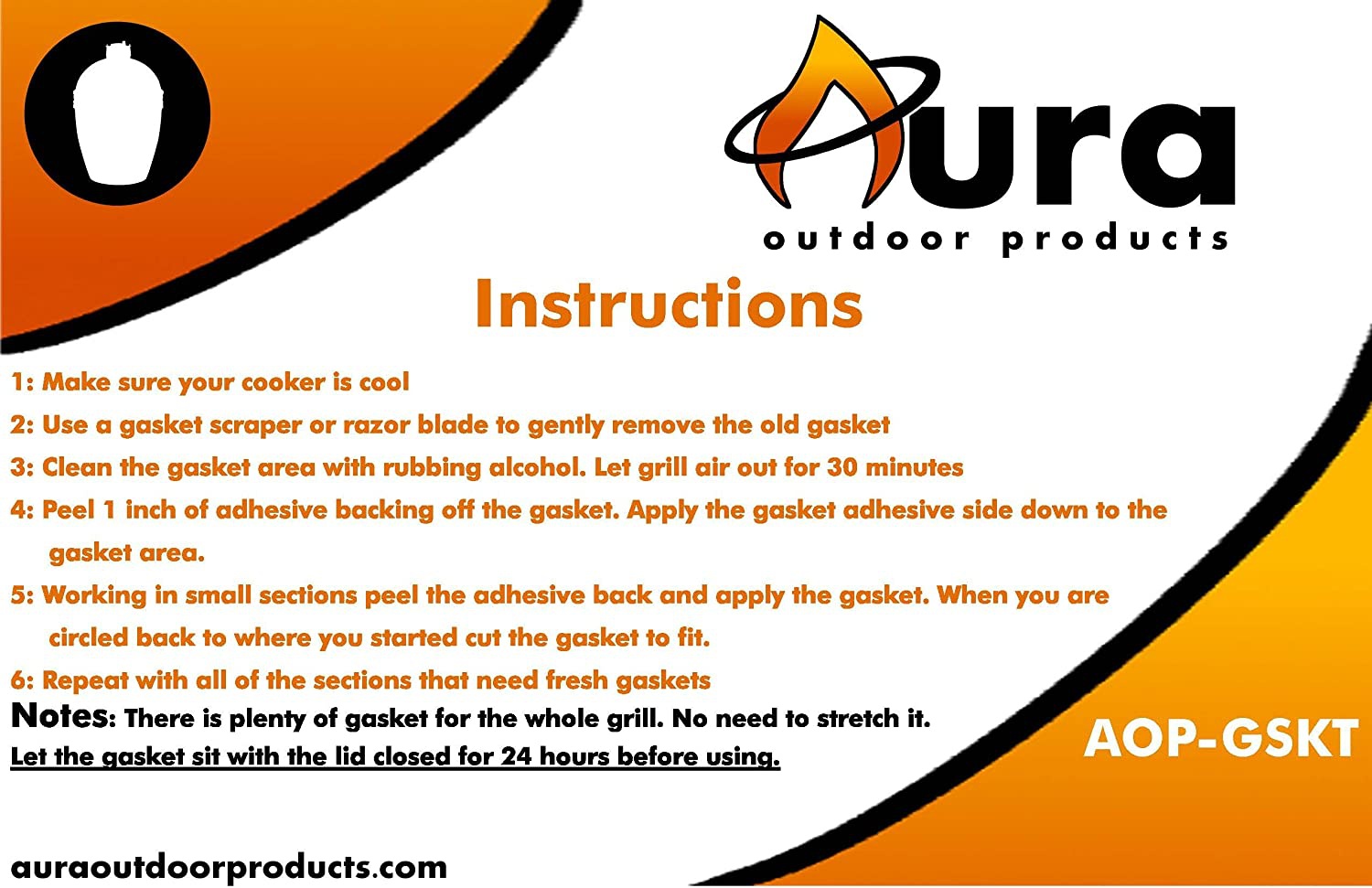 Aura Outdoor Products High Temp Replacement Gasket for Large Egg Grills, Peel and Stick! - Big Green Egg, Kamado Joe and More