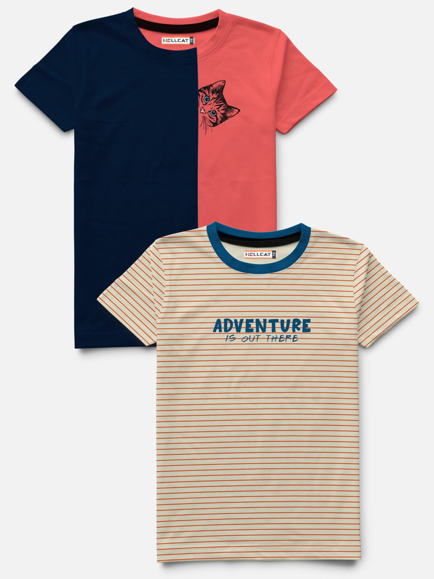 HELLCAT Navy & Beige Printed T-Shirt (Pack Of 2)