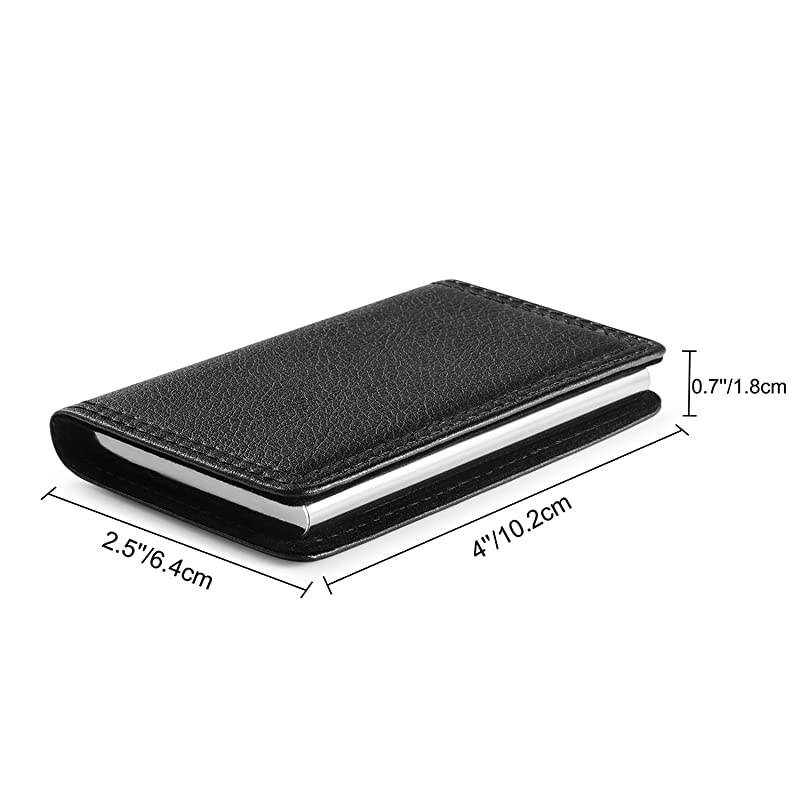 Business Card Holder  PU Leather amp Metal Name Card Holder Wallet Case with Magnetic Closure for Men and Women BlackBlack Thread