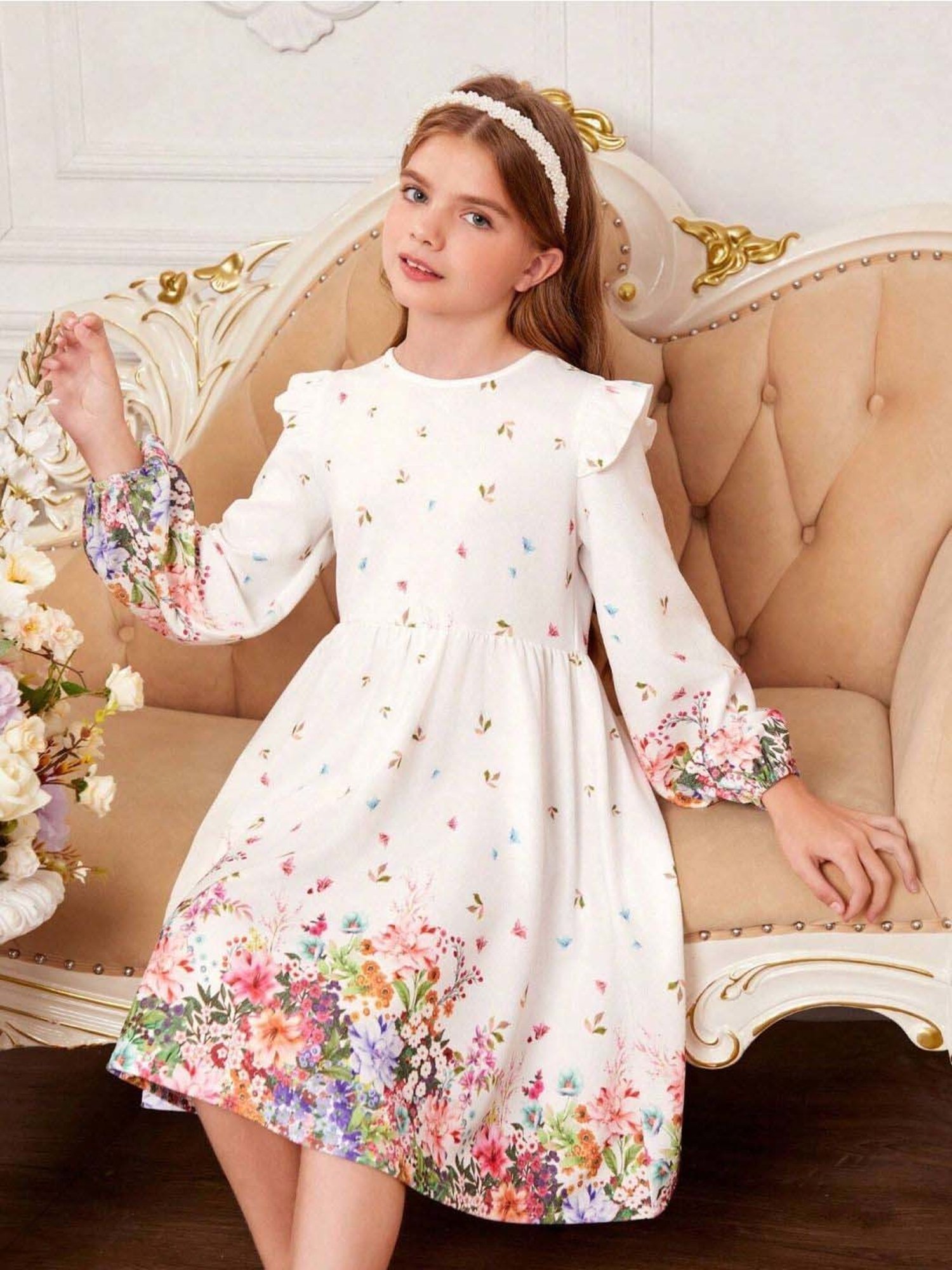Bolly Lounge Girls Frost Floral Full Sleeves Dress