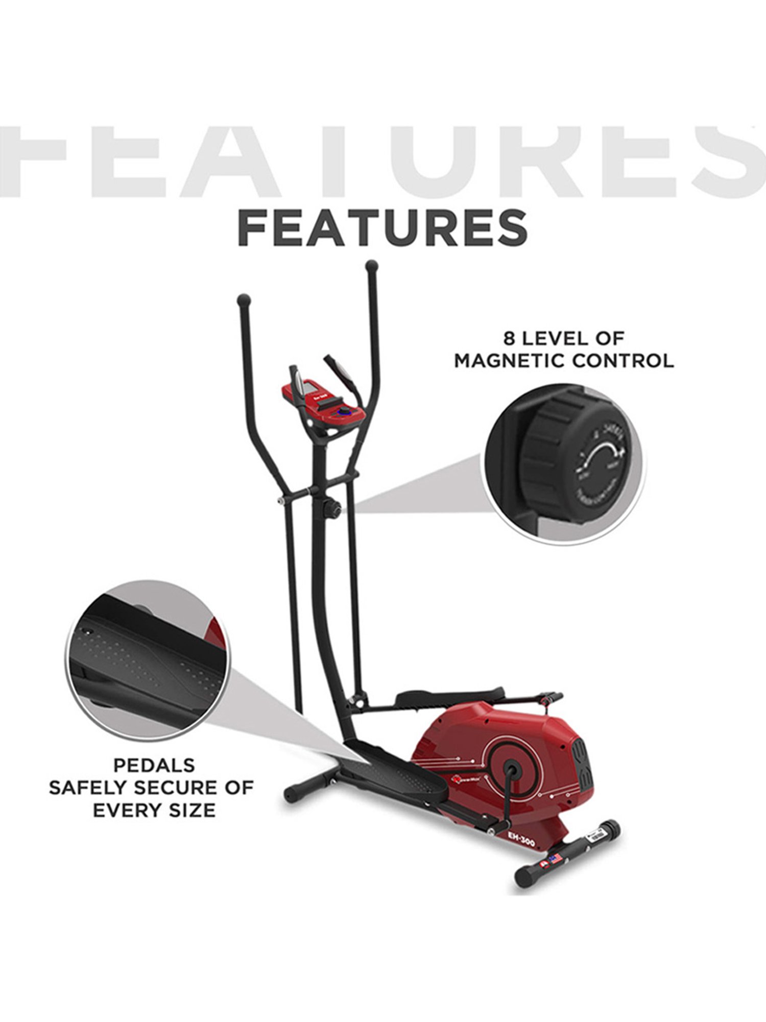 PowerMax Fitness EH-300 Elliptical Trainer (Red)