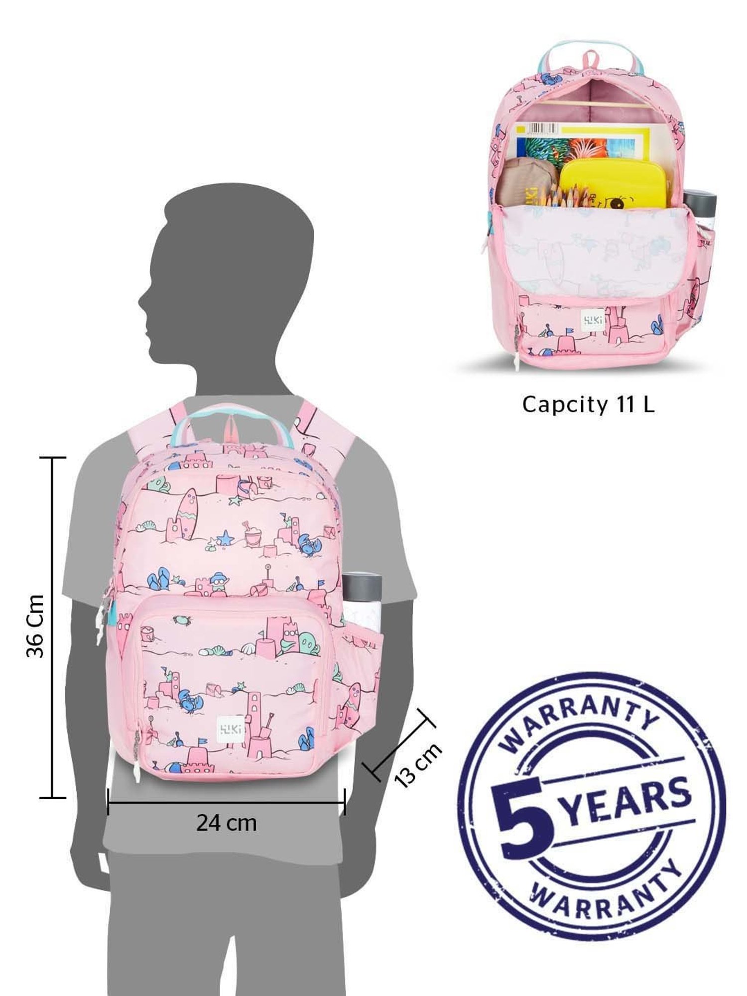 Wiki 11 Ltrs Pink Medium Backpack