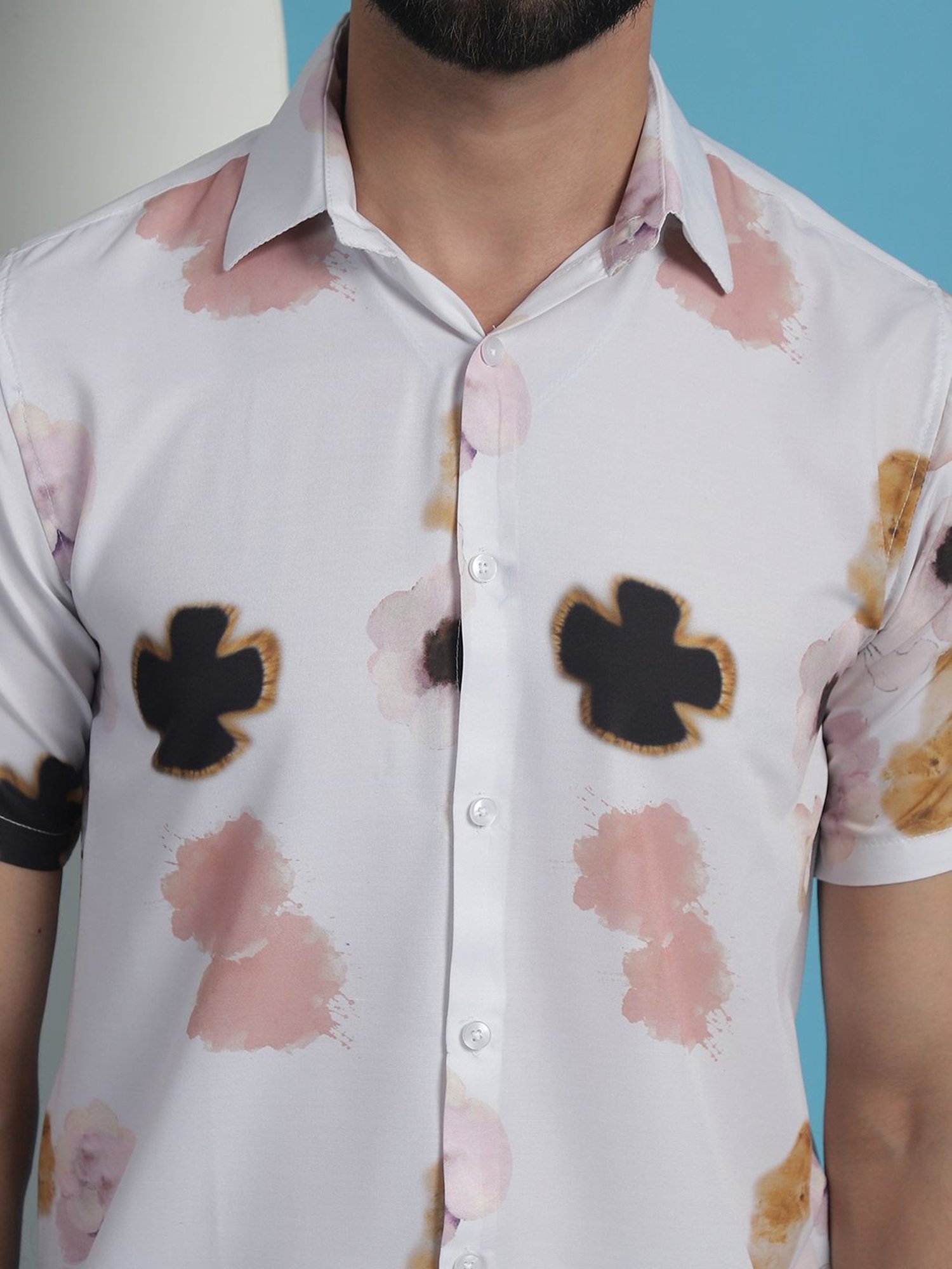 Indian Needle Peach Cotton Regular Fit Floral Print Shirt