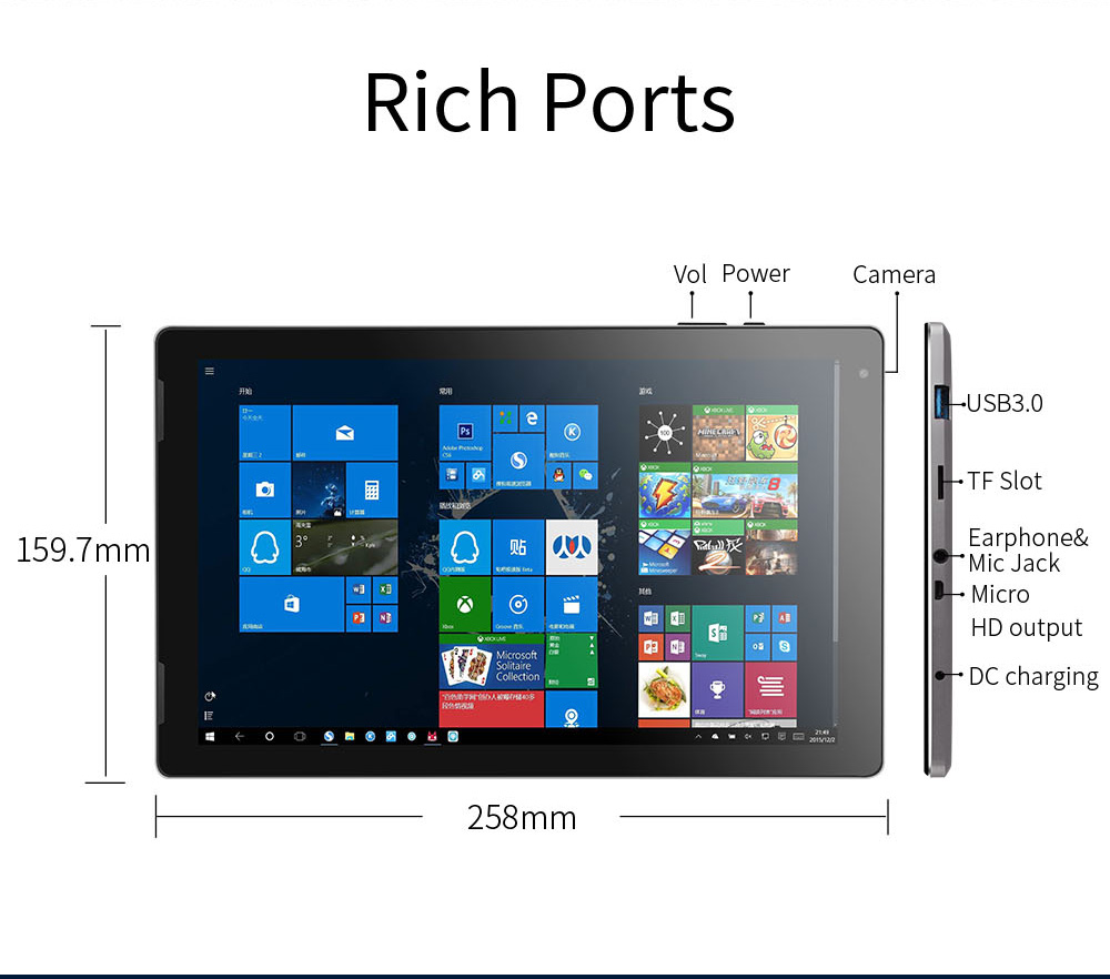 Jumper EZpad 7 Tablet 10.1 inch IPS Screen 4GB RAM 128GB Win10 Intel X5-Z8350 Quad Core 1920x1200 FHD+