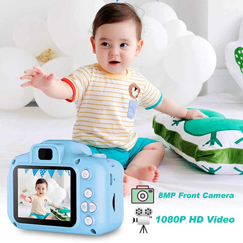 Camera for Kids Mini Blue Rechargeable Children Camera Shockproof 80MP HD Child CamcorderToddler Cameras with 16GB TF Card for Boys Age 38 Birthday Toy Gifts
