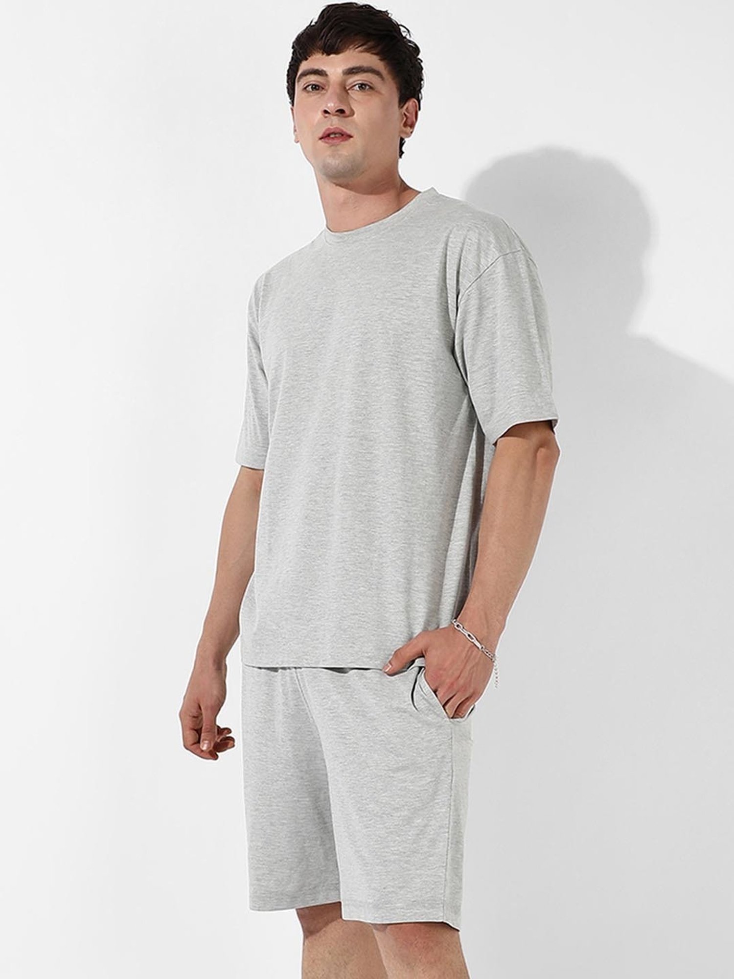 Campus Sutra Grey Regular Fit Burning Rose Printed Co-Ord Set