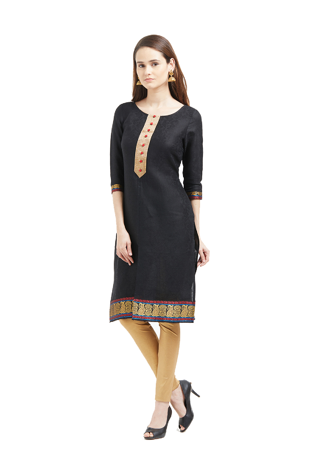 Fusion Beats Black Cotton Kurta