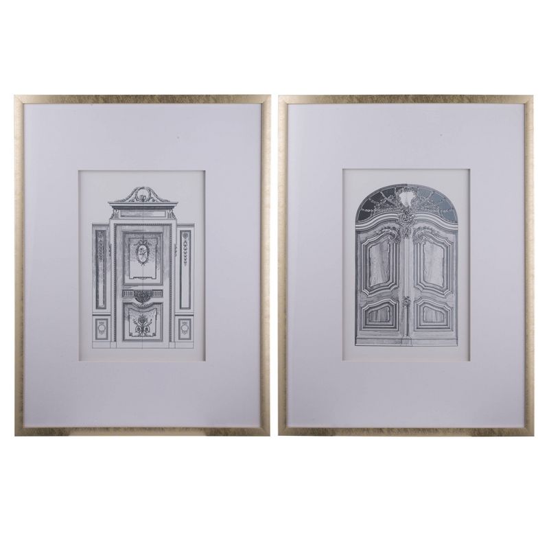 Set of 2 Framed Pencil Architectural Wall Arts Silver - A&B Home
