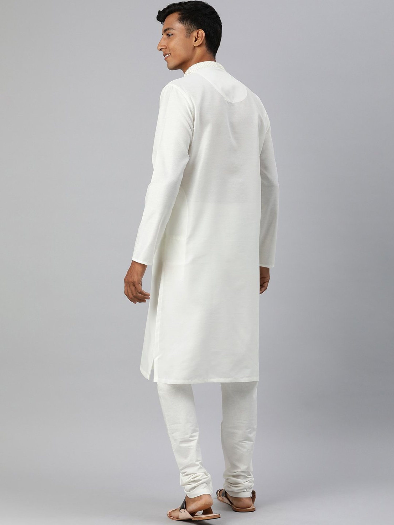 Manthan Light Cream & White Regular Fit Kurta & Churidar Set