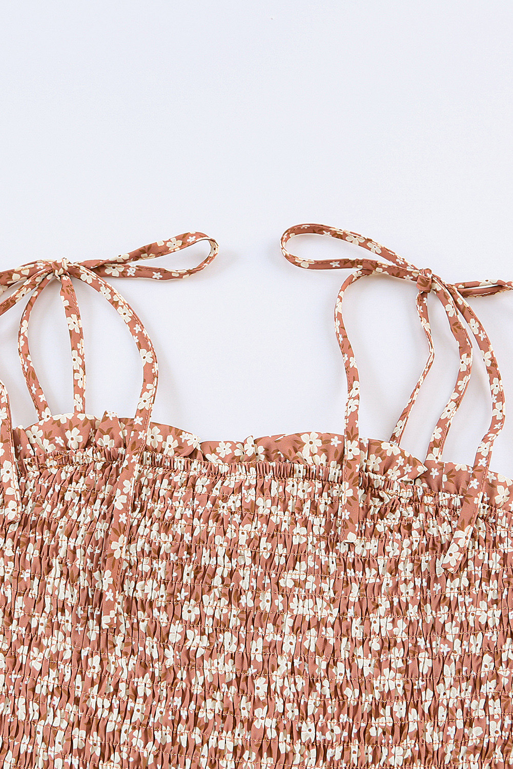 Rose Tan Solid Self Tied Straps Pleated Wide Leg Jumpsuit