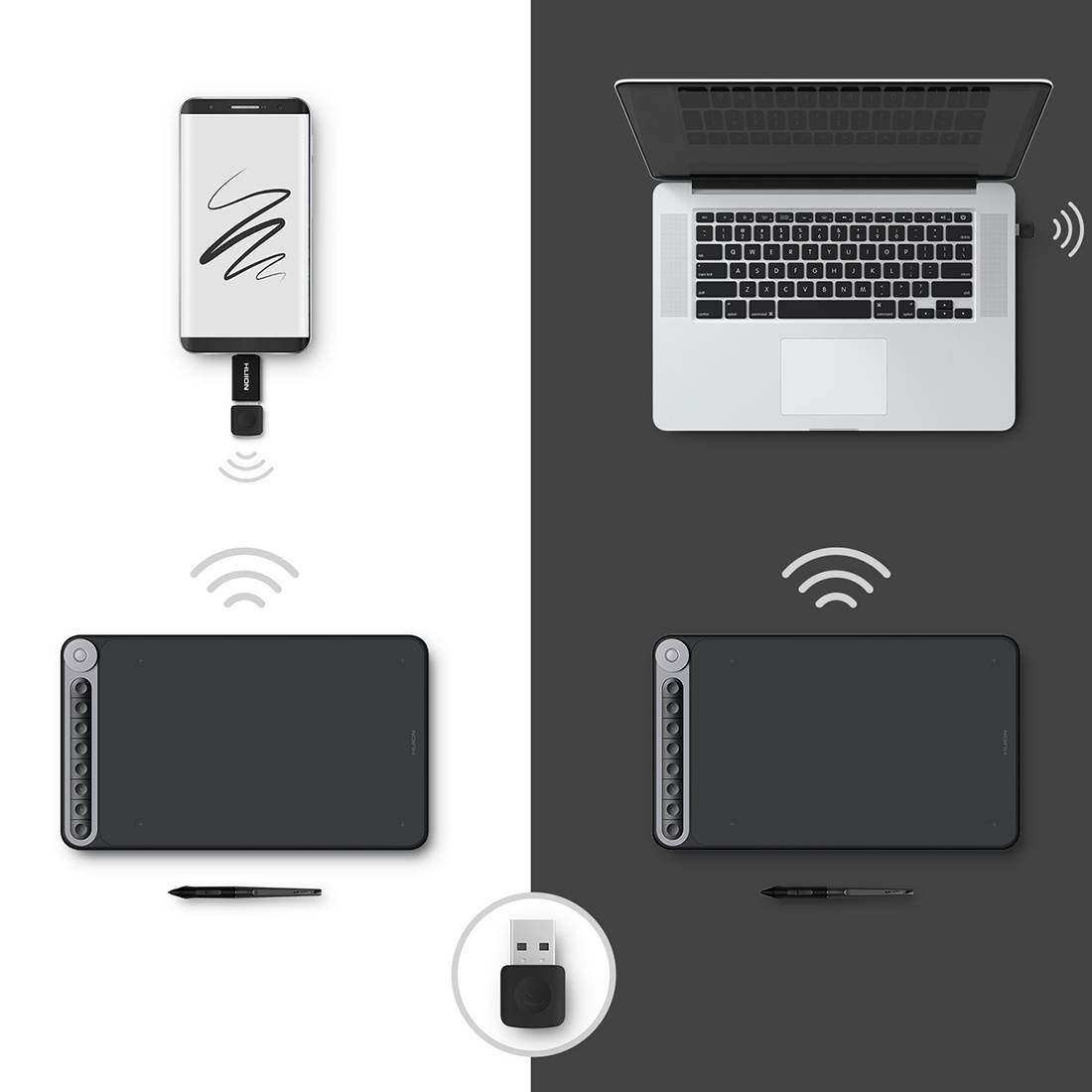 HUION Q620M 5080 LPI Wireless Art Drawing Tablet for Fun, with Battery-free Pen & Pen Holder