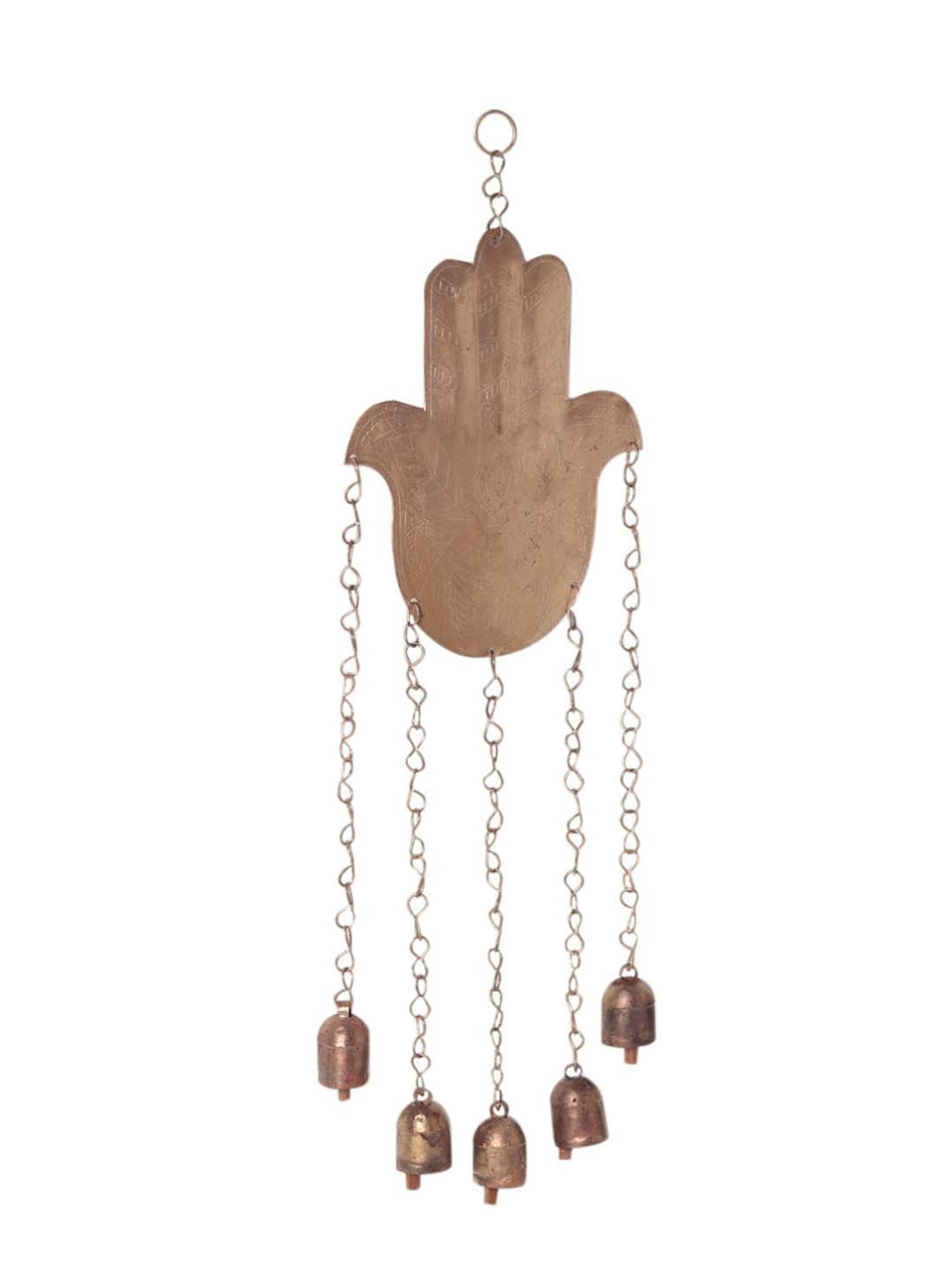 Unravel India Gold Humsa Hand Kutch Decorative Windchimes With Copper Bells