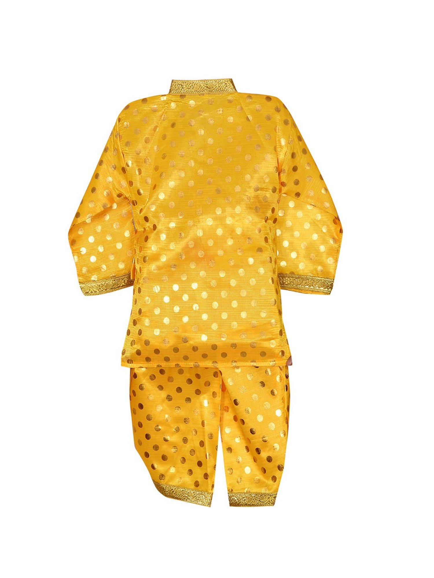 Ahhaaaa Kids Yellow Embellished Kurta, Dhoti, Pagri with Flute