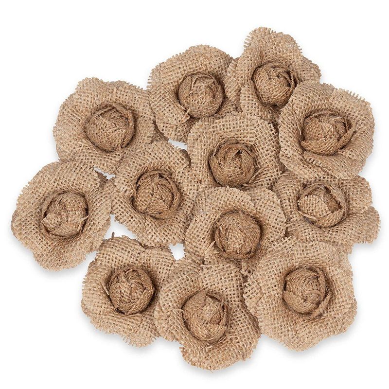 Genie Crafts 12 Pack Lace Burlap Fabric Flower Embellishments for Arts and Craft, Wedding Decorations, 2.5 In
