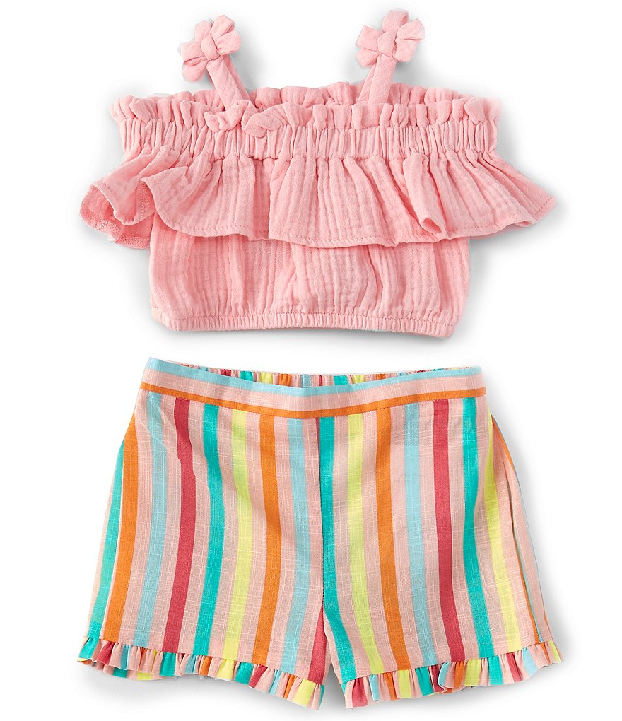 Bonnie Jean Baby Girls Newborn-24 Months Gauze Peasant Top & Striped Shorts Set
