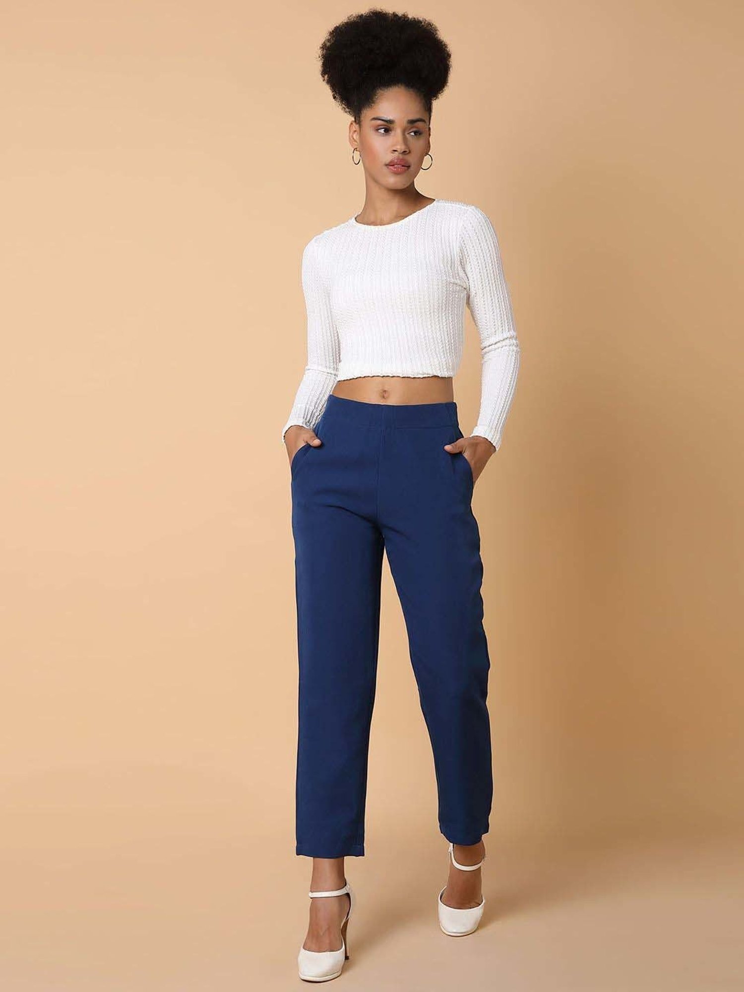 SHOWOFF Blue Mid Rise Formal Trousers