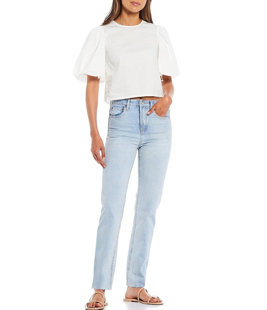 Gianni Bini Woven Luna Puff Sleeve Blouse