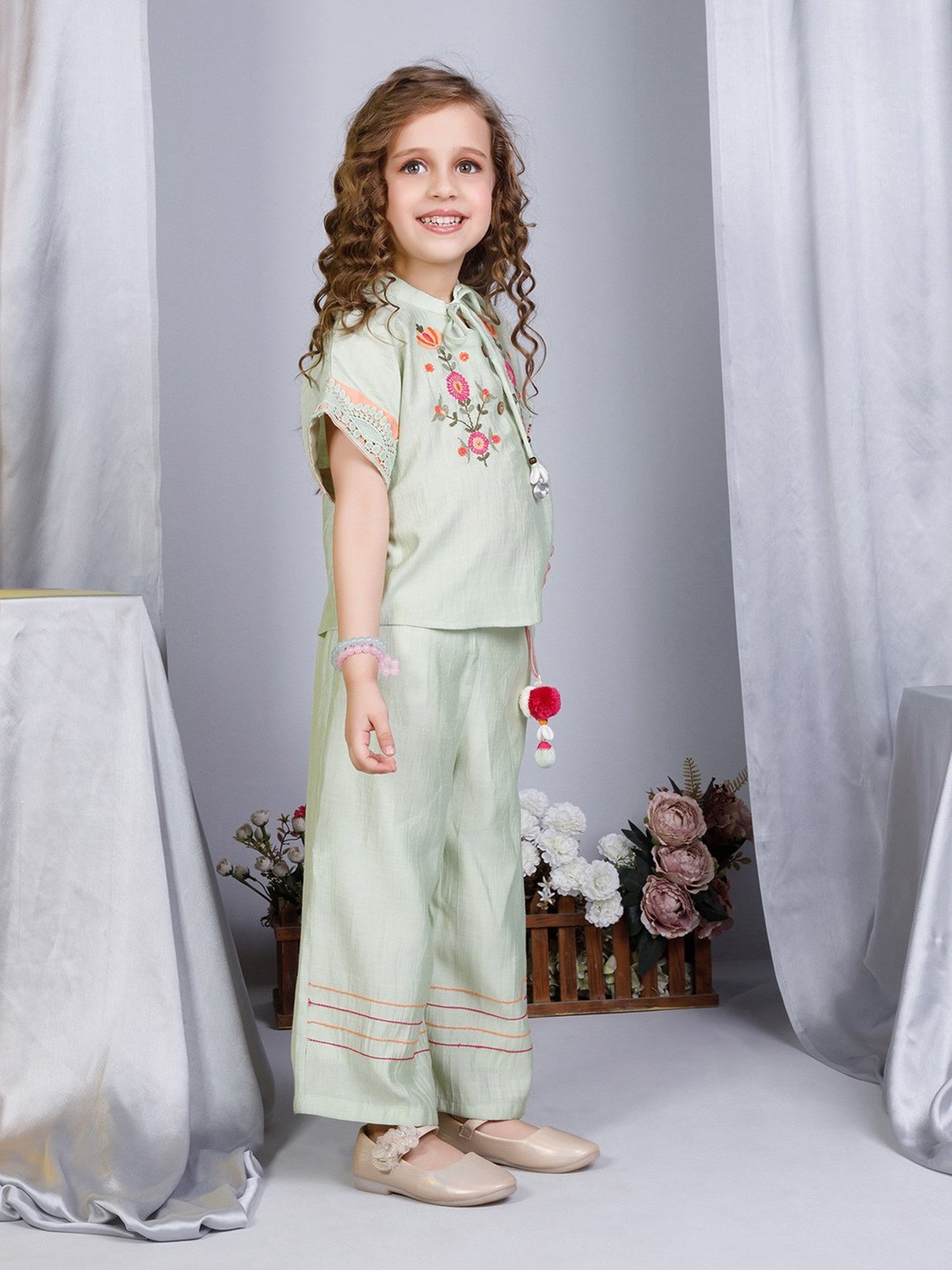 Peppermint Kids Green Embroidered Top with Culottes